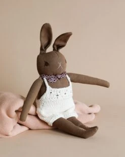 Polka Dot Club Brown Rabbit In Hand Knit Overalls