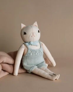 Polka Dot Club Cat In Hand Knit Overalls