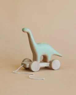 Handmade Wooden Brachiosaurus Dinosaur Push Toy With Built-In Magnets