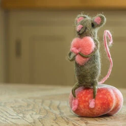Felt Mouse With Heart -Odin Parker sittinghuggingheartmouse lifestyle 1